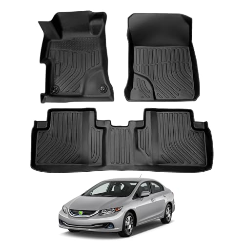 Cartist Custom Fit for Floor Mats Honda Civic 2012 2013 2014 2015 All Weather Waterproof Floor Liners Front & Rear Row Carpet Protection Mat TPE (Not fit for 2 Doors Couple) - size: 4)Honda Civic【2012-2015】