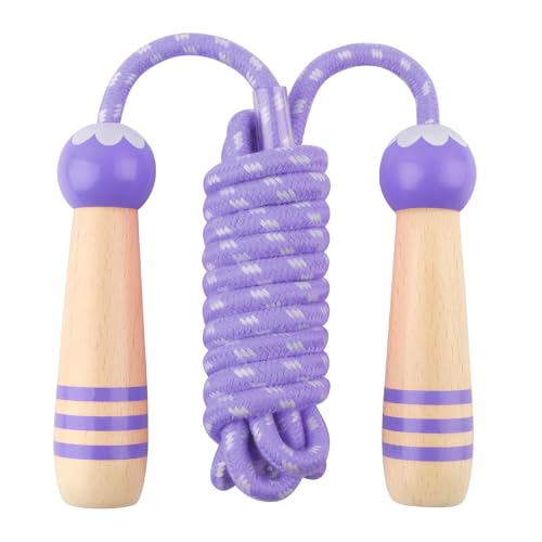 Jump Rope for Kids, Lorvain Adjustable Skipping Rope, Kids Jump Ropes with Wooden Handle for Girls Boys, Weighted Jumping Ropes for Fitness Workout Exercise Outdoor Fun Activity - color: Purple-1 Pc