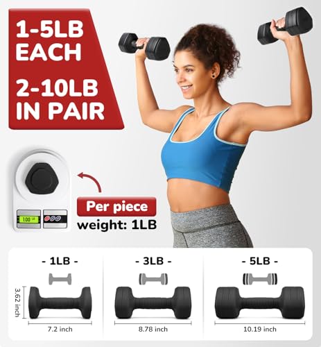 Adjustable Dumbbell Set of 2, 10LB 20LB 30LB Weight Set | Hand Weights for Women Men, Dumbbells for Home Gym Outdoor Exercise & Muscle Toning Weight Loss Rehab Strength Training - color: Black, style: 10 lb, Pair-Rubber Handle