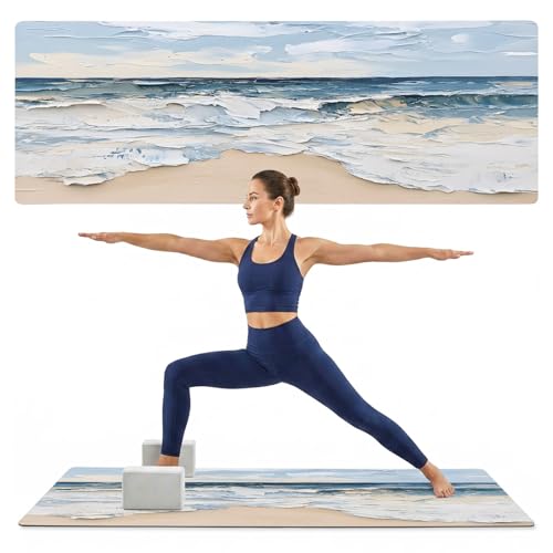Yoga Mat Brown Black Non Slip Exercise Mat with Carrying Strap and Storage Bag Boho Style Fitness Mat for Yoga, Pilates, Stretching and Floor Workouts - color: Blue, size: 68x24in