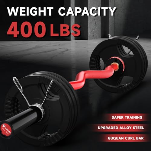 Olympic EZ Curl Barbell Bar, 400LBS Weight Capacity Olympic Curl Bar, 4ft Barbell Weight Bar with Knurled Grip for 2 Inch Weight Plates, Hip Thrusts,Squat,Biceps-Home Gym Weight Bar - color: Red