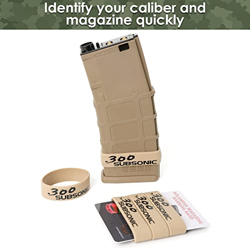 Aolamegs 5/10 Pack Magazine Bands - 5.56 Nato, 300 Blackout, 300 Subsonic, .223 Remington, .308 Winchester, 7.62x39 Magazine Marking Band, Durable Silicone Ammo Caliber Bands for Magazine Identification (2 Colors) - color: 300sub-khakiblack(10pcs)