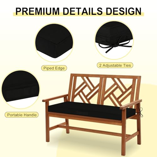 downluxe Outdoor Bench Cushion Waterproof, 59 x 18 Inch Patio Furniture Cushions with Adjustable Ties & Portable Handle, Porch Swing Cushions, Bench Cushions for Outdoor Furniture, Black - color: Black, size: 59x18x3 Inch