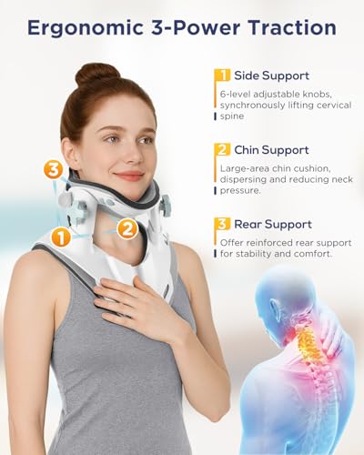 Cervical Traction Device, Neck Stretcher for Pain Relief at Home & Office, 3 Power Traction, Adjustable Ergonomic Support Brace for Spine Alignment, Lightweight and Portable (B: Pearl White) - color: B: Pearl White