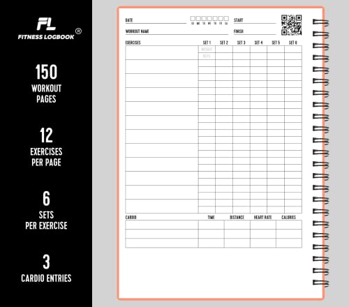 Fitness Logbook (Peach) - A5 Undated Workout Journal For Men & Women - Plastic Cover & Thick Paper - Planner Log Book To Track Weight Loss, Muscle Gain, Gym Exercise, Bodybuilding Progress - style: Peach Plastic