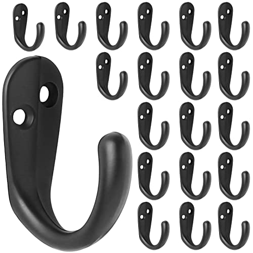 IBosins 20PCS Coat Hooks Wall Mounted Single Prong Robe Hook for Hanging Towel Hooks with 40 Screws for Bags, Hat, Cap, Scarf, Cup - color: 20 Pcs Black