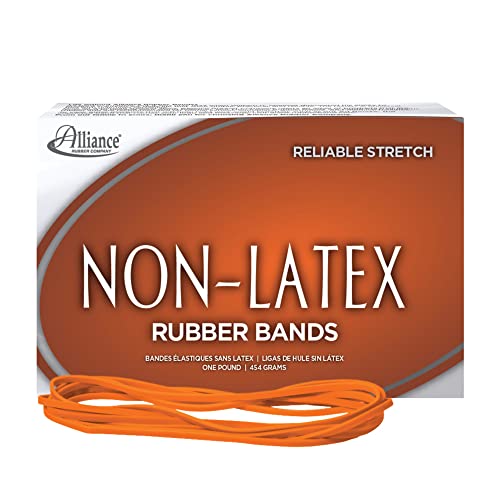 Alliance Rubber 37176#117B Non-Latex Rubber Bands, 1 lb Box Contains Approx. 250 Bands (7" x 1/8", Orange) - size: 7 x 1/8 Inches
