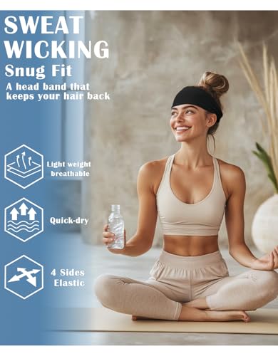 Headbands for Men & Women, Sweat Headband Non-Slip Sweatband Sports Running Cycling Yoga Basketball Workout Football Training - color: Black Pack