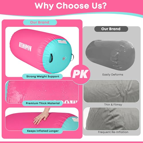 Inflatable Gymnastics Air Barrel Roller with Electric Pump, Heavy Duty PVC Tumbling Barrel Back Handspring Trainer, Air Tumble Track Mat for Home Gym, Cheerleading, Yoga Practice - color: Pink & Green, size: 3.3'L x 2'D