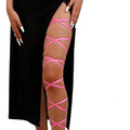 Elastic Cross Thigh Garter String Chain Leg Wraps, Punk Black Harajuku String Chain Body Jewelry for Women - color: Rose