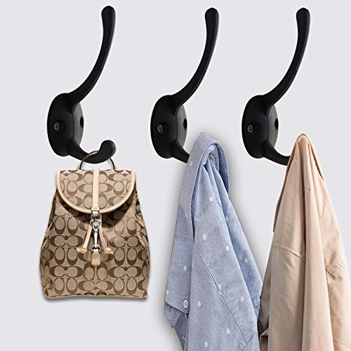 IBosins 12 Pack Black Coat Hooks Wall Mounted with 24 Screws Retro Double Hooks Utility Black Hooks for Coat, Scarf, Bag, Towel, Key, Cap, Cup, Hat - color: Black