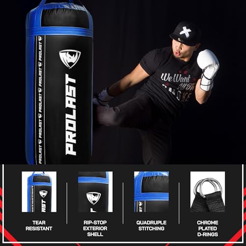 4Ft XL 135Lb Heavy Punching Kicking Bag for Adults, Boxing, MMA, Martial Arts, Muay Thai, Strength Training Equipment - color: Black / Blue, size: Filled