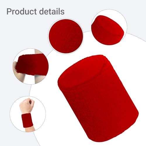 12 PCS Sweatbands Sports Wristband, Sweat Absorbent, for Basketball, Tennis, Football, Running - color: red
