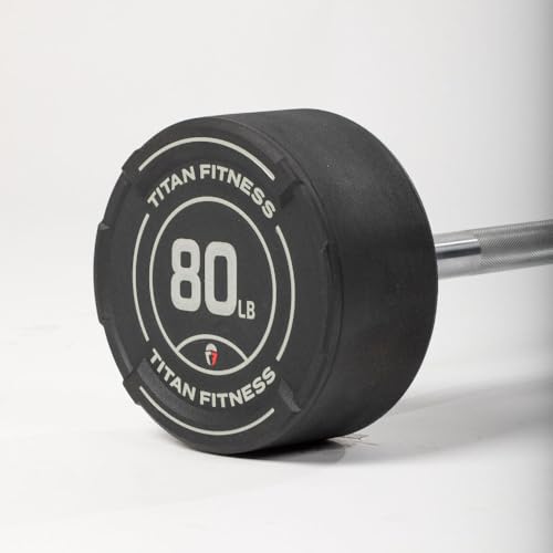 Titan Fitness Rubber Curl Fixed Barbells, Pre-Loaded Weight Bar for Strength Training & Weightlifting - color: Straight Fixed Barbell, size: 80 LB