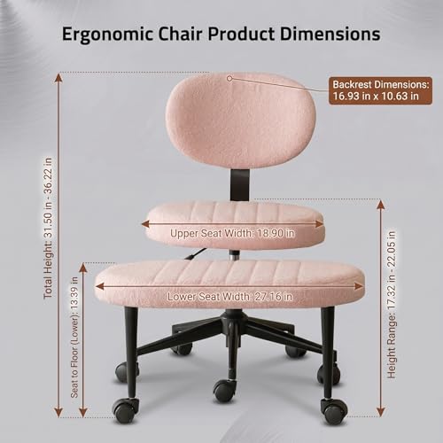 Cross Legged Office Chair with Wheels, 360 Swivel Height-Adjustable Meditation Chair with Lumbar Support, Pink - color: Pink, size: Oval Back