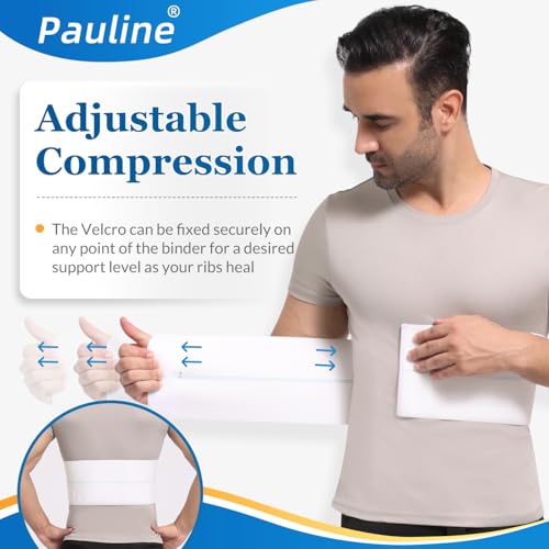 Pauline Broken Rib Brace for Men - Compression Chest Binder for Cracked Ribs Support & Chest Pain Relief - Rib Belt for Bruised Rib Cage (White, Fits 45”-60”) - size: L, style: Men WT