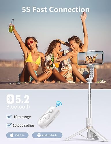 45'' Selfie Stick with Light, Travel Tripod Essentials with Wireless Remote | Portable Cell Phone Tripod Stand, Beach Cruise Ship Essentials for family, Compatible with 4-7.2" All Smartphone - color: White - 45" Standard Height