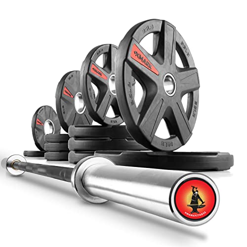 XMARK Olympic Weight Set | TEXAS STAR Weight Set Rubber-Coated Olympic Weight Set With XMARK BLACKSMITH Barbell Bar, Barbell Weight Set, Weights, Barbell - color: 11) Straight Bar & 135 lb Weight Set