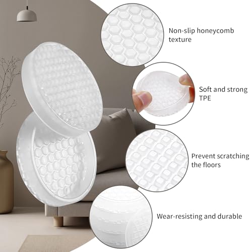 Ezprotekt Non Slip Furniture Pads, 12 Pcs 2" Anti Slip Rubber Caster Cups, Anti Skid Furniture Coasters for Hardwood Floors, No Slide Furniture Gripper, Furniture Stoppers to Prevent Sliding (Clear) - color: Clear