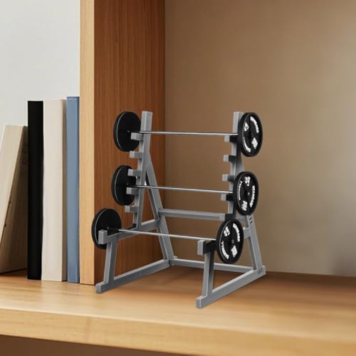 TOYANDONA Mini Fitness Model Squat Rack Pen Holder with Barbell Display Stand for Dollhouse Gym Desk Decor 6.29X4.72X3.93Inch Miniature Dollhouse Accessory