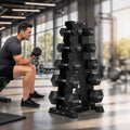 HANDBODE Rubber Coated Hex Dumbbell Set with A-Frame Rack, 100 lb - 600 lb Multiple Options Weight, Hexagon Non-Rolling Shape, Ergonomic Knurled Handle, Home Gym Equipment for Strength Training - style: 260 lb (10, 15, 25, 35, 45 lb) X 2 & Rack