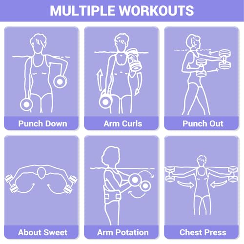 Sportneer Water Weights Aquatic Exercise Dumbbells Water Dumbbell Aerobics Workouts Set of 2 EVA Foam Pool Weights Dumbbells Set Aqua Fitness Barbells Equipment for Water Aerobics Weight Loss - color: Striped Purple