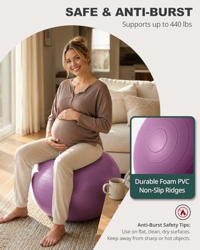 Trideer Yoga Ball for Exercise, Pilates, Core & Balance Training, Stability Ball for Pregnancy & Birthing Prep, Physical Therapy, Daily Stretching, Office Chair for Active Sitting, Quick Pump Included - color: Bellflower Purple, size: L(23-26ines/58-65cm)