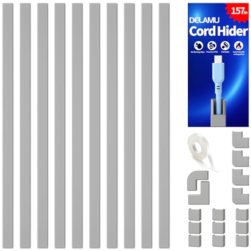 Delamu 157in Cord Covers for Wires on Wall, Cord Hider for 1 Cord, Paintable Cable Hider, Cable Management Wire Covers for Cords, W0.55 H0.4in, Grey - color: Grey, size: 157in L x 0.55in W x 0.4in H