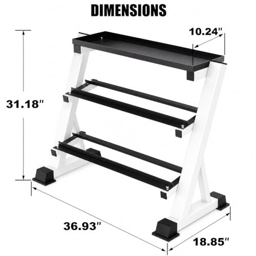 Heavy Duty 3 Tier Dumbbell Rack Stand, 1200LBS Commercial Weight Storage Organizer for Home Gym (Select Frame Type: Kettlebell Flat Tray, All Rails, or Rolling Wheels), Stand Only - color: 3-Tier (Top Tray)- White