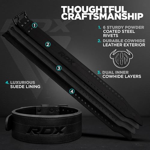 RDX IPF Compliant Powerlifting Belt 13mm and 10mm, USAPL USPA and IPL Competition Level Genuine Leather 4” Gym Belt for Heavy Weight Lifting Deadlift Squats and Strongman Strength Training, Men Women - color: 13MM BLACK, size: L