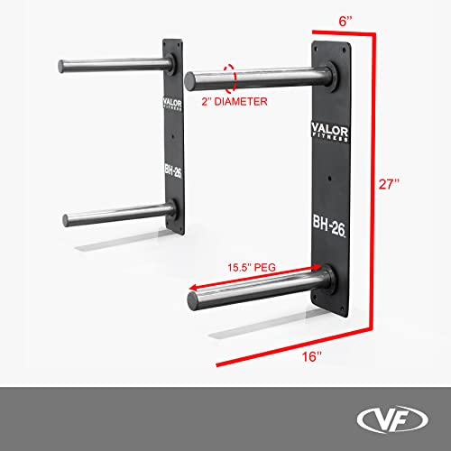 Valor Fitness Wall Mounted Weight Plate Storage Holder/Rack for Bumper Plates and Olympic Weight Plates - color: 4-Peg Rack -BH-26