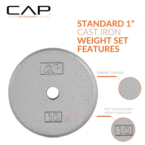 CAP Barbell Standard 1-Inch Cast Iron Weight Plates - Singles & Sets | 1.25-50 lbs | Multiple Options - color: Gray, size: 10 lb - Set of 2