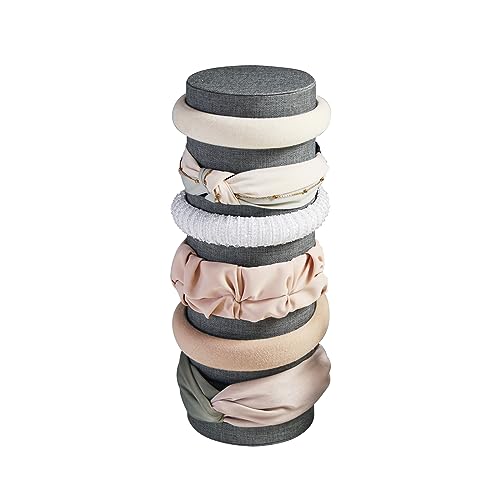 Velvet Headband Holder Organizer, Tower Hair Band Stand Display, Headbands Accessories Jewelry Storage for Girls Bedroom Desk (Gray Linen) - color: Vertical Gray Linen