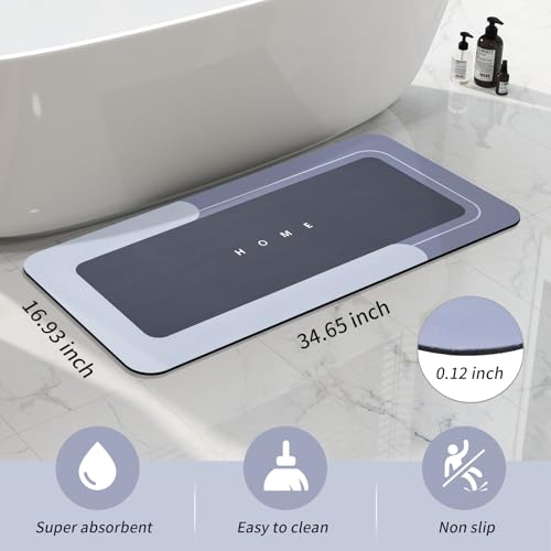 Housego Absorbent Bath Mat, Quick Dry Bath Rug, Non-Slip, 16.93x34.65, Blue | Absorbent Bath Mat Magic Rug; Quick Drying Magic Bath Mat Non-Slip Floor Rug Rubber Backed for Bathroom Kitchen Shower Sink - color: Blue, size: 1'5" x 2'11" (Rectangular)