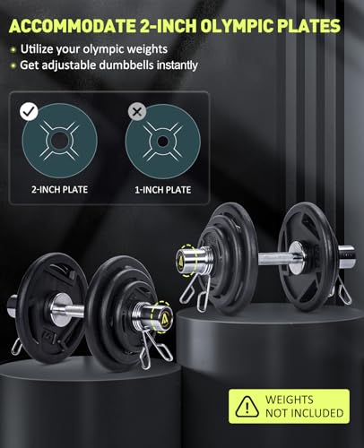 AboveGenius 16" Olympic Dumbbell Handles, Solid Steel Loadable Weight Bars for 2-Inch Plates, Adjustable Home Gym Strength Training Equipment (Includes 4 Spring Collars)