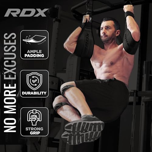 RDX AB Straps for Pull Up Bar Hanging (Pair), Maya Hide Leather, Abdominal Muscle Building Padded Arm Support Slings with D-Ring Strap, Leg Raise Exercise Fitness Workout Strength Training, Men Women - color: Black Golden