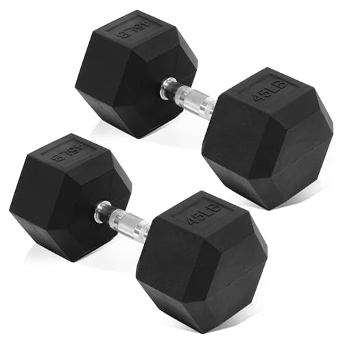Fitvids Hex Dumbbells Rubber Coated Hand Weights for Exercises and Fitness Home Gym, 5-50 LB Pair - style: 45LBS Pair