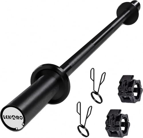 Olympic Barbell Bar 4FT, 350LB Straight Weight Lifting Bar, Fits 2-Inch Olympic Plates, Rotating Sleeves, 2 Spring Collars, Knurled Strength Training Bar for Home Gym - color: Black Barbell