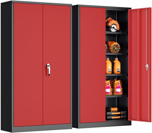 INTERGREAT Metal Storage Cabinet,72" Steel Lockable File Cabinet with Locking Doors and Adjustable Shelves,Locking Tool Cabinets for Office,Home,Garage,Gym,School (Black Red) - color: Black Red, size: MSC-D18
