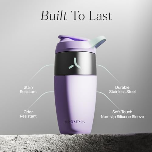 Promixx Pursuit Stainless Steel Shaker Bottle - 32oz Lightweight Metal Protein Mixer with Snap-Fit Agitator for Smooth Shakes - Leak-Proof Gym Shaker Cup for Fitness & Travel - Lilac - color: Lilac, style: 32oz