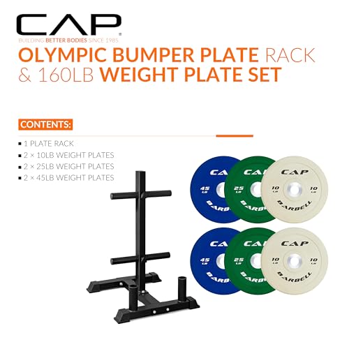CAP 2-inch Olympic Bumper Plate Weight Set | 100-370 lbs | Multiple Colors | Storage Rack Optional - size: 160 lb - Set with Compact Rack, style: COMPETITION