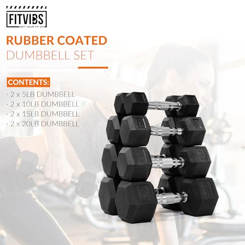 Fitvids Rubber Encased Hex Dumbbell Set Contoured Handle for Muscle Toning, Strength Building & Full Body Workout, 60LB, 100LB, 150LB and 550LB Set - style: 100LBS Set