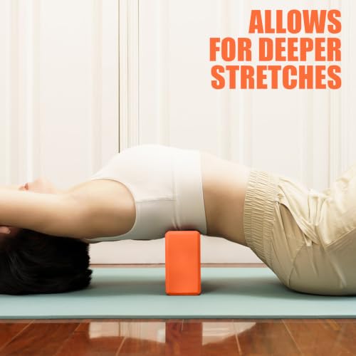 Septo 2 Pcs Yoga Blocks, 9x6x3 Inch Foam Blocks for Pilates | High density EVA foam Yoga Props lightweight non-slip surface for meditation stretching balance training - color: Orange