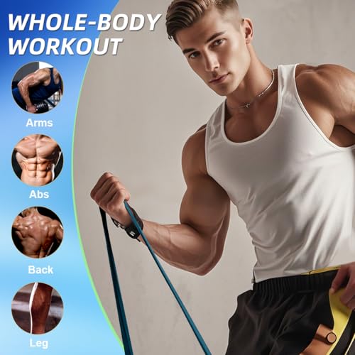 WHATAFIT Resistance Bands, Pull Up Assist Bands with Handles, Door Anchor | Natural Latex Rubber, Progressive Tension, Exercise Loop for Full-Body Fitness, Portable Gym Bag, Warm-Up & Stretch - color: 15-125LBS BLUE
