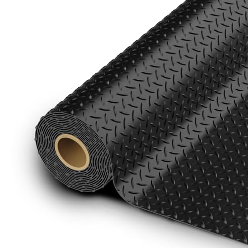 StellarStar 10x20 FT Garage Floor Mat, 2.8mm Thickened PVC Flooring Roll for Under Car, 200 SQFT Diamond Plate Black Garage Mats for Garage, Warehouse, Basement, Factory, Trailer (Include Tapes) - color: Black, size: 10x20 FT