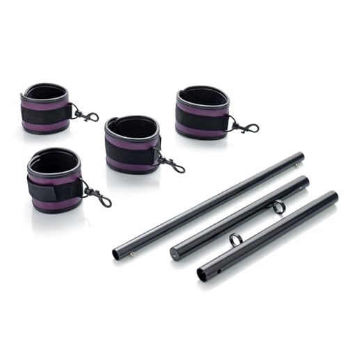 Spreader Bar Heavy Duty Stainless Steel Expandable Silver Bar Home Gym with 4pcs Furry Purple Adjustable Straps,Sports Aid Training Fitness Gear Pilates Aid Kit - style: Black+Eggplant PU Kit