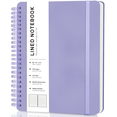 Lined Spiral Journal Notebook with 160 Pages, 7.8×10in, B5 Spiral Notebook, Journaling Notebooks for Work, School, Women, Men, College Ruled Spiral Notebook, Hardcover Leather Journals, Purple - color: Purple, size: B5