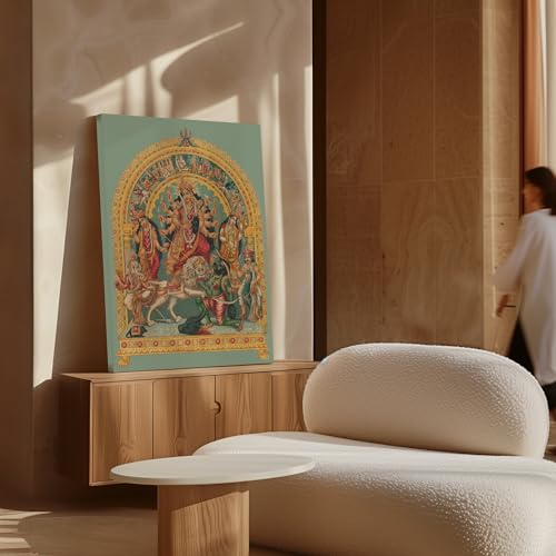 Monem Art Shri Shri Durga Canvas - Retro Goddess Durga Print - Hinduism Art - Mythology Art - Gift for Men & Women - Wall Decor for Living Room, Bedroom or Office - Available in 8x10 to 30x40 - color: Style-02