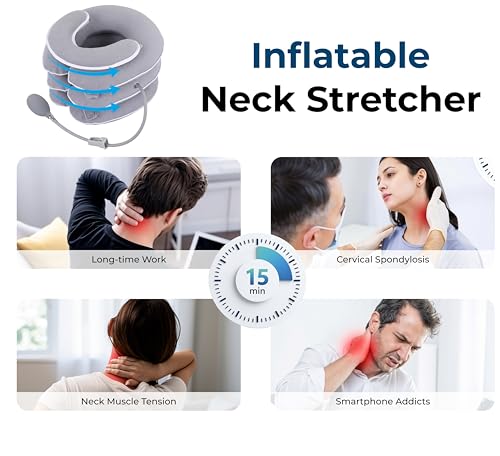 FDA Registered Neck Traction Device for Pain Relief – Inflatable Cervical Neck Stretcher for Home Use, Adjustable Support for Neck Stiffness & Posture, Fits 12"–17" Neck Size