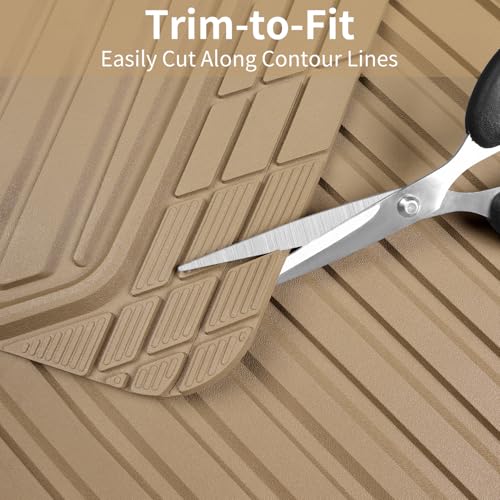 CAR PASS Heavy Duty Sporty Rubber Car Mats, Deep Dish All Weather Car Floor Mats Full Set, Waterproof Anti-Slip Automotive Matts Rugs Trim to Fit for Most Sedans SUVs, 4-Piece All Beige - color: beige